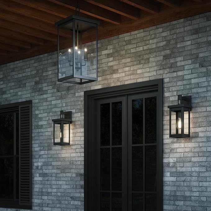 ML Lighting | Barkeley Collection | 42601-PBK | 16" Modern One Bulb Outdoor Steel Small Wall Sconce | Anti-Rust Powder Coat Black with Clear Glass Shade | Exterior Ambient Light for Safety