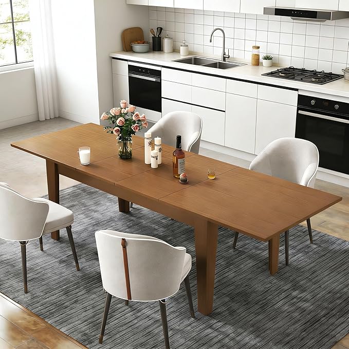 71" to 106" Expandable Dining Table, Modern Large Table for 6-10 People, Space-Saving Extendable Kitchen & Office Table, Warm Oak