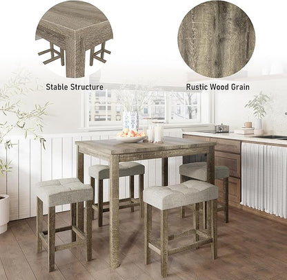 allamazing 5-Piece Counter Dinner Height Table Set, Indoor Modern Rectangular Dining Table Furniture Set for Kitchen, 35 inch Dining Table with 4 stools (1+4 Natural)