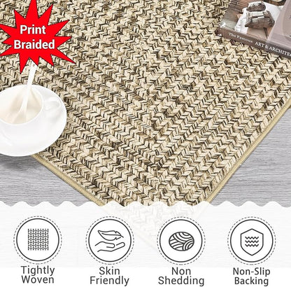 Printed Washable Area Rugs 8 x 10 Rug for Living Room Modern Bedroom Rug Natural Imitation Braided Large Area Rug Non Slip Throw Rugs Stain Resistant Carpet for Nursery Dining Room 8'x10'