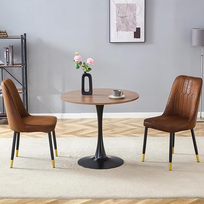 Dinner Chairs Set of 2 Perfect to Match Table Sets, Brown Velvet Upholstered Nice for Kitchen and Dining Room, Office Guest Chairs with Black Metal Legs, Gold Spray Decoration