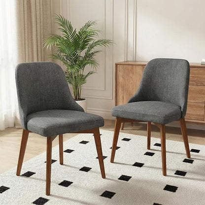 Casaphoria Set of 2 Upholstered Dining Chairs, Dark Grey Fabric Kitchen Chairs with Walnut Wood Legs, Modern Accent Chairs for Dining Room, Living Room or Kitchen