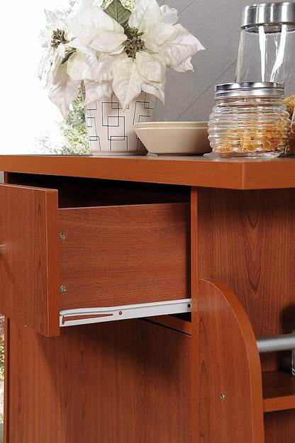 Hodedah Import Kitchen Island with Spice Rack and Towel Rack, Cherry