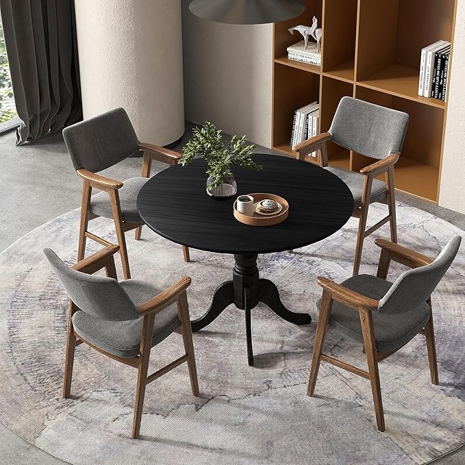 Giantex 39-Inches Round Dining Table for 4 - Rubber Wood Kitchen Table with Legs, 220 Lbs Capacity, Dinette Desk for Dining Room, Living Room, Restaurant (Black)