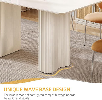 DWVO 70.8 Inch Dining Table for 6-8 People Modern Rectangular Kitchen Table Large Cream White Dinner Table with Solid Wave Curved Legs for Dining Room Kitchen Home Office Apartment, White