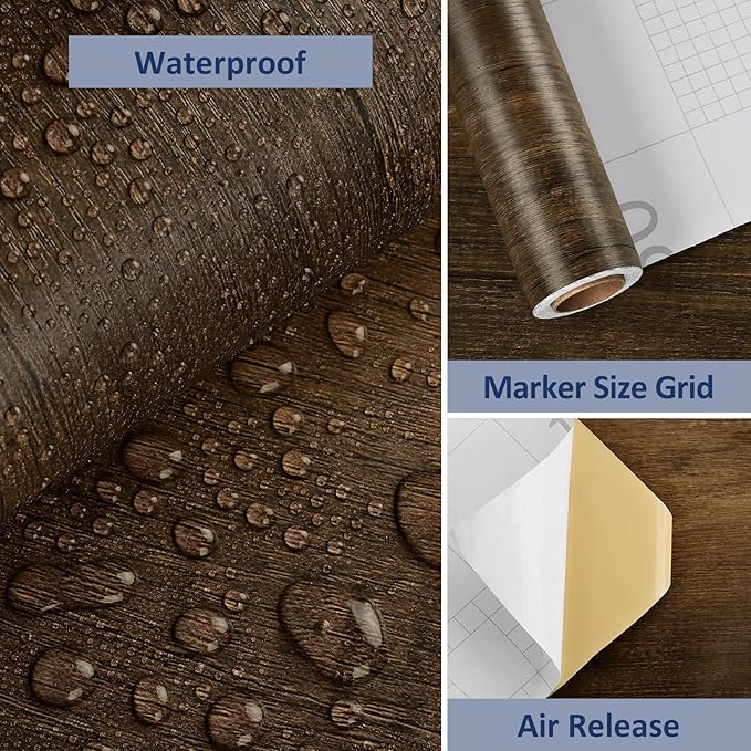 WESTICK Glossy Wood Contact Paper for Countertops Vintage Brown Wood Peel and Stick Wallpaper Waterproof Countertop Contact Paper for Kitchen Table Top Desk Cabinets 15.8" x 196"
