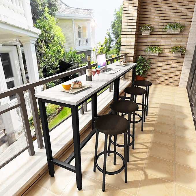 Recaceik Dining Table Set, 39.4” Rectangle Pub Dining Set Kitchen Table Set Bar Table with Stools, 3-Piece Breakfast Table Set with Metal Frame for Kitchen Dining Room w/ 2 Chairs - White*