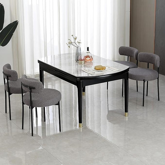 DYHOME Boucle Dining Chairs Set of 4, Upholstered Kitchen Dining Room Chairs, Side Chairs with Thick Cushions and Metal Legs for Kitchen Living Room, Dark Grey