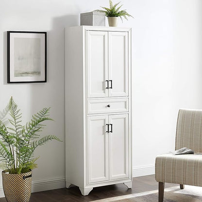 Crosley Furniture Tara Pantry Storage Cabinet with Shelves, Kitchen, Dining, or Laundry Room, Distressed White