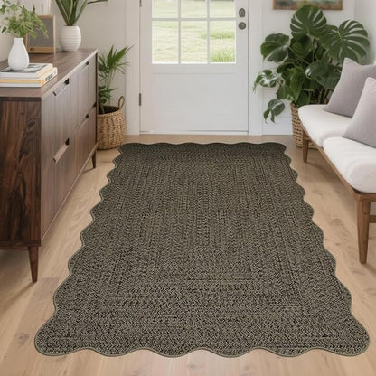 Imitation Braided Collection-Print 3x5 Entryway Rug Washable Bedroom Rugs with Non Slip Rubber Backing, Farmhouse Soft Low Pile Rustic Accent Rug for Entrance Living Room Home Decor