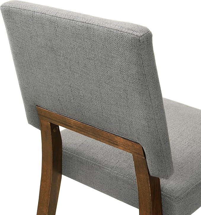 Armen Living Channell Wood Dining Chair in Walnut Finish with Charcoal Fabric - Set of 2