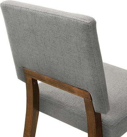 Armen Living Channell Wood Dining Chair in Walnut Finish with Charcoal Fabric - Set of 2