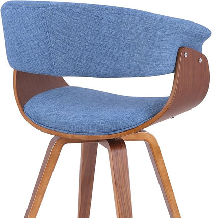 Armen Living Summer Mid-Century Chair in Blue Fabric with Walnut Wood Finish - Set of 4