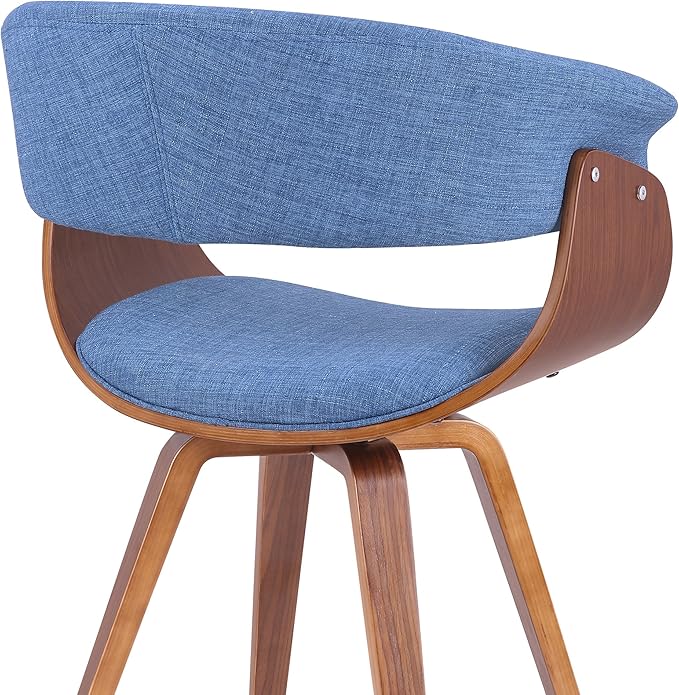 Armen Living Summer Mid-Century Chair in Blue Fabric with Walnut Wood Finish - Set of 2