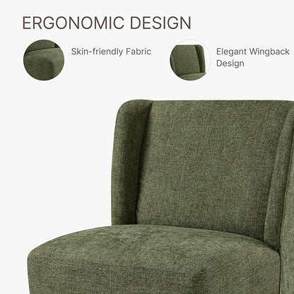 KISLOT Upholstered Dining Chairs Set of 4 with Casters, Wingback Modern Side Armless Deskchair with Rollers for Diningroom Bedroom Livingroom Reading Room, Green Fabric