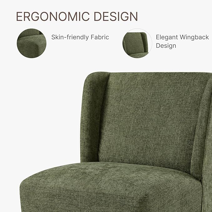 KISLOT Upholstered Dining Chairs Set of 2 with Casters, Wingback Modern Side Armless Deskchair with Rollers for Diningroom Bedroom Livingroom Reading Room, Green Fabric