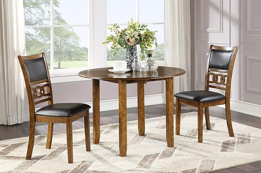 New Classic Furniture Gia 3-Piece Drop Leaf Dining Table Set with 2 Chairs, 42-Inch, Brown