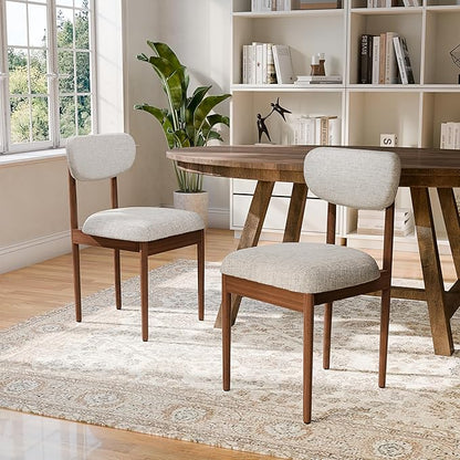 Casaphoria Upholstered Dining Chairs Set of 2, Mid-Century Modern Kitchen Chairs with Solid Wood Legs & Thick Cushion, Ergonomic Fabric Accent Chairs for Dining Room, Vanity & Office, Gray and Walnut