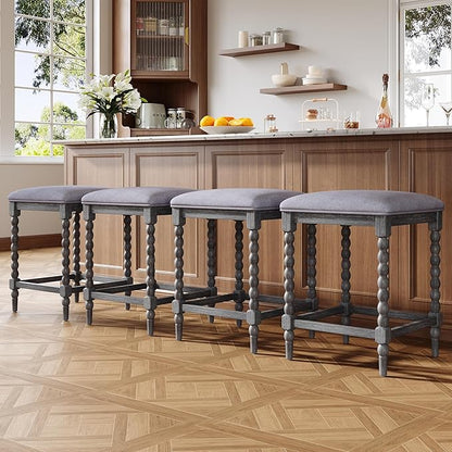 Harper & Bright Designs 26''Counter Stools,Set of 4 with Upholstered Seat, Solid Acacia Wood Frame, Foam-Padded Seat, Open Airy Design for Kitchen Island and Bar, Gray