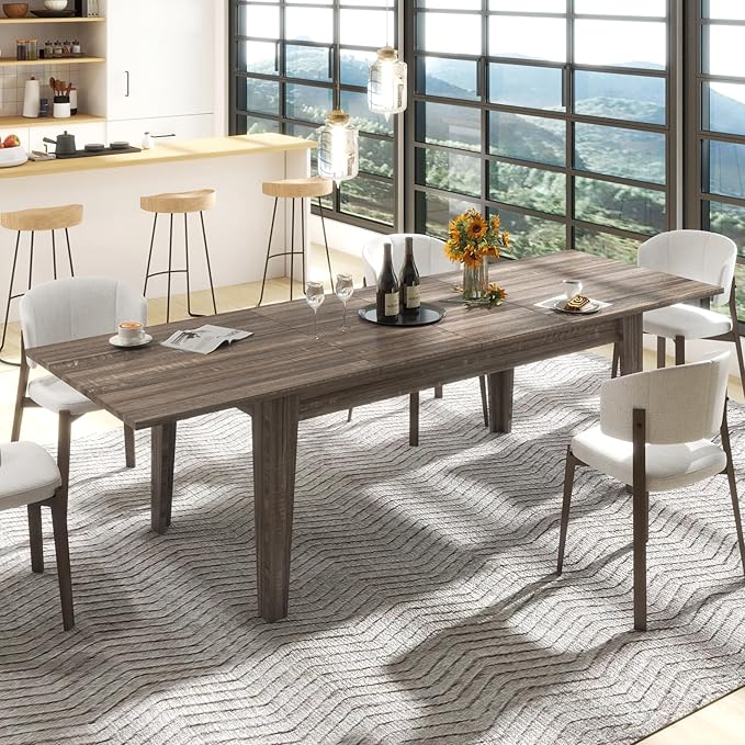 Extendable Dining Table for 6-10 Person, 106.3 in Wooden Dining Room Table, Modern Farmhouse Large Expandable Kitchens Table for Gatherings, Meeting, Dinner Office Dark Oak