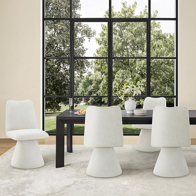 KISLOT Swivel Dining Chairs Set of 4, Modern Upholstered Dining Chair Mid Century Kitchen Chairs with High Back, 360 Degree Rotating Vanity Chair for Dining Room, Bedroom, Farmhouse, Beige
