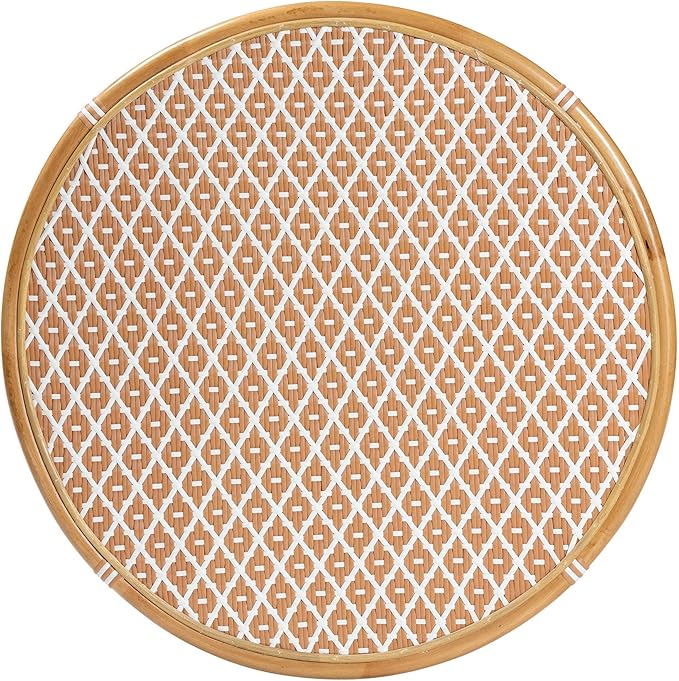 Bali & pari Mattie Natural Rattan Round Bistro Dining Table - Handwoven Cafe-Style Accent Table for Kitchen or Indoor/Outdoor Lounge, Honey Natural & White