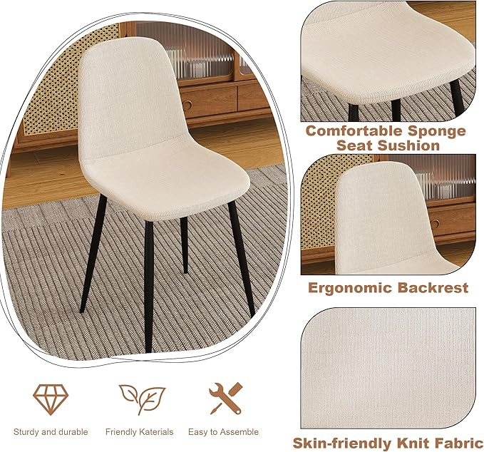Dining Table Set with 4 Beige Dining Chairs, Rust-Resistant Iron Legs, Rectangular Kitchen Table for Dining Room & Patio(63 in Table and 4 Chairs)