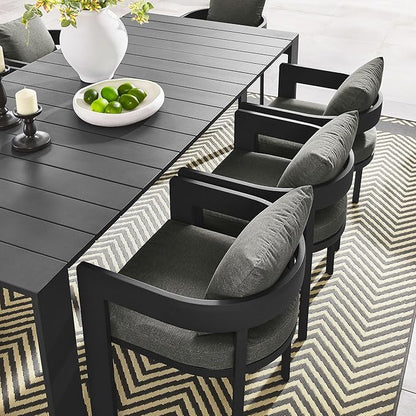 Modway Tahoe Outdoor Patio Powder-Coated Aluminum 9-Piece Dining Set in Gray Charcoal - Rectangular Patio Furniture Set for 8 - Outside Table with Umbrella Hole and Cushioned Chairs - Modern Patio Set