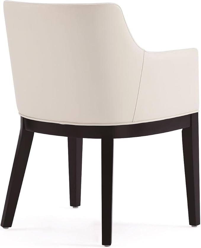 Manhattan Comfort Gansevoort Modern Faux Leather Dining Chair with Arms, Leatherette Upholstery on Solid Beech Wood Frame, Accent Furniture for Kitchen Table or Office, Set of 1, Cream