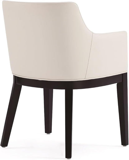 Manhattan Comfort Gansevoort Modern Faux Leather Dining Chair with Arms, Leatherette Upholstery on Solid Beech Wood Frame, Accent Furniture for Kitchen Table or Office, Set of 1, Cream
