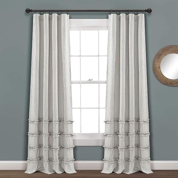 Lush Decor Vintage Stripe Yarn Dyed Cotton Window Curtain Panel Pair, 95" x 40", Gray (Pack of 2)