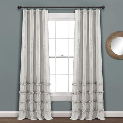 Lush Decor Vintage Stripe Yarn Dyed Cotton Window Curtain Panel Pair, 95" x 40", Gray (Pack of 2)