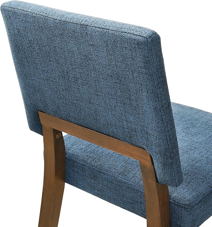 Armen Living Channell Wood Dining Chair in Walnut Finish with Blue Fabric - Set of 2