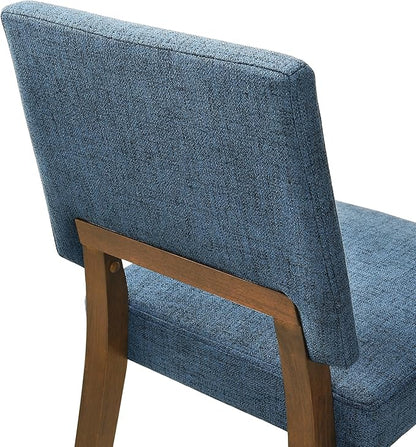Armen Living Channell Wood Dining Chair in Walnut Finish with Blue Fabric - Set of 2