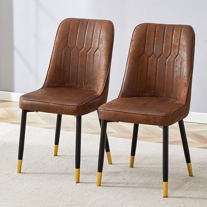 Dinner Chairs Set of 2 Perfect to Match Table Sets, Brown Velvet Upholstered Nice for Kitchen and Dining Room, Office Guest Chairs with Black Metal Legs, Gold Spray Decoration