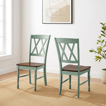 Crosley Furniture Shelby Traditional Wood X-Back Dining Room Chairs Set of 2, Kitchen Chair, Distressed Teal