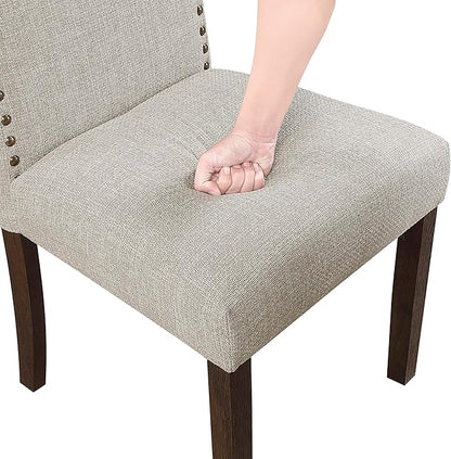 Lexicon Upholstered Dining Chairs Set of 2 - Soft Durable Fabric Armless Arched Back Kitchen Modern Dining Room Chairs for 2, Nailhead Trim Side, Brown Sturdy Wooden Frame, Easy Assembly, Taupe