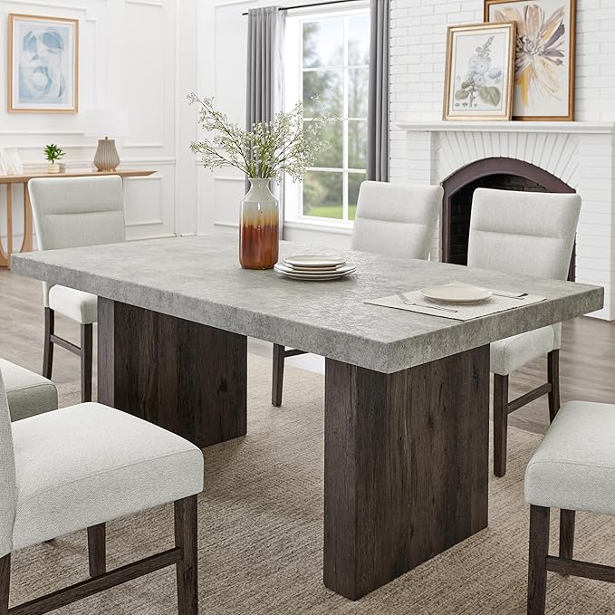 Roundhill Furniture Sorlen Modern 72" Dining Table with 3D Faux Concrete Top
