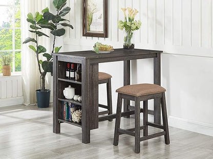 GTU Furniture 3-Piece Grey/Black Counter High Bar Set Includes Storage Table and Two Backless Barstools with Frbaic Seat