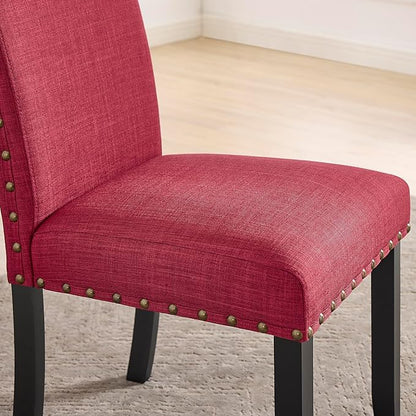Roundhill Furniture Biony Fabric Dining Chairs with Nailhead Trim, Set of 2, Red