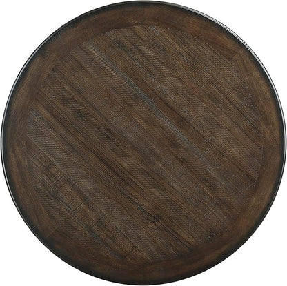 Lexicon 42-Inch Dia. Round Counter Height Table for 4 People, Counter Height Dining Table with Storage Base, Acacia Veneer, Wood Frame, for Home/Kitchen/Dining Room, Brown/Antique White