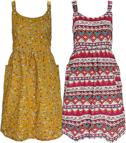 Cityelf Vintage Pinafore Apron Dress Snap Adjust Linen Cotton with Pockets Floral Aprons for Cooking Gardening