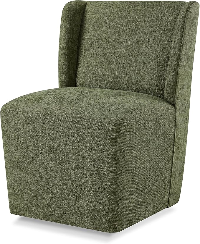 KISLOT Upholstered Dining Chairs Set of 1 with Casters, Wingback Modern Side Armless Deskchair with Rollers for Diningroom Bedroom Livingroom Reading Room, Green Fabric