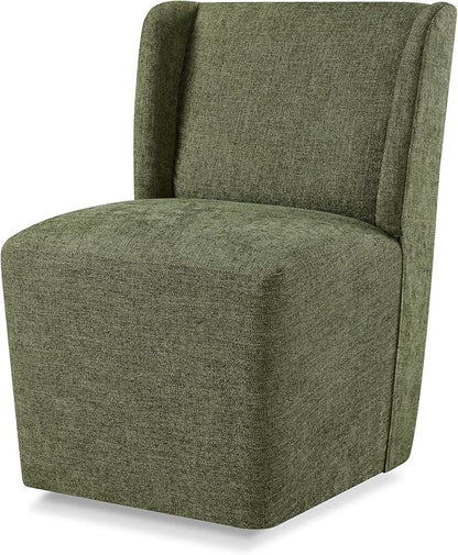 KISLOT Upholstered Dining Chairs Set of 1 with Casters, Wingback Modern Side Armless Deskchair with Rollers for Diningroom Bedroom Livingroom Reading Room, Green Fabric