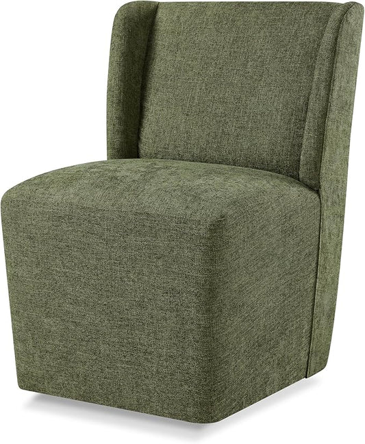 KISLOT Upholstered Dining Chairs Set of 1 with Casters, Wingback Modern Side Armless Deskchair with Rollers for Diningroom Bedroom Livingroom Reading Room, Green Fabric
