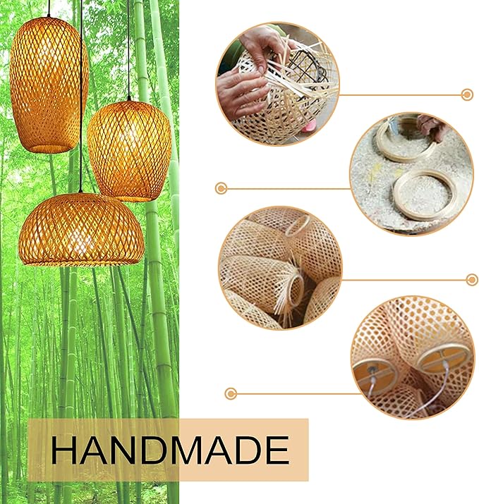 GCQ Bamboo Lantern Pendant Lamp, Retro Japanese Style E27 Chandelier Hanging Light Ceiling Lighting Fixture for Living Room Bedroom Restaurant Cafe Teahouse Bar Dining Room Club