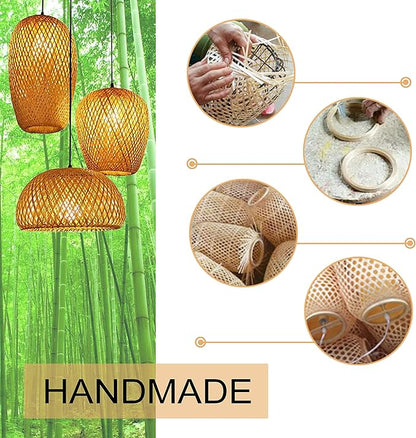 GXF Bamboo Pendant Light, 3 Headlights Retro Japanese Style E27 Natural Bamboo Chandelier Hanging Light Ceiling Lighting Fixture for Living Room Bedroom Restaurant Cafe Teahouse Bar Dining Room Club