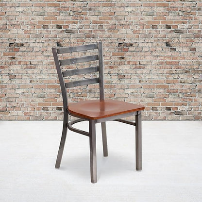 Flash Furniture HERCULES Series Clear Coated Ladder Back Metal Restaurant Chair - Cherry Wood Seat