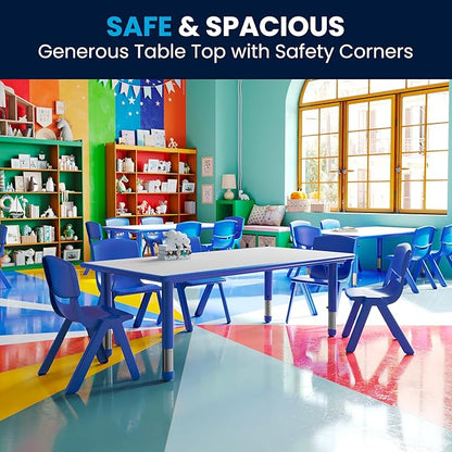 Flash Furniture Wren Adjustable Classroom Activity Table for School and Home, Plastic Activity Table for Kids, 23.625" W x 47.25" L, Gray/Blue