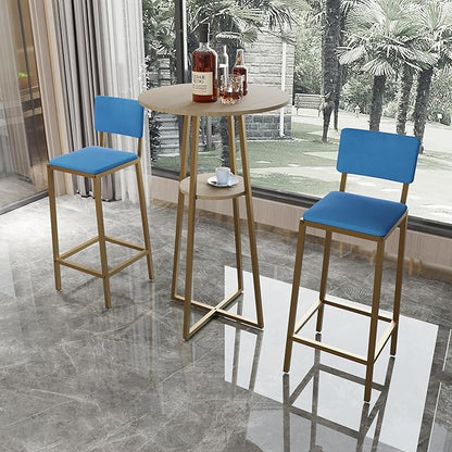 Bar Height Table and Chairs Set-3-Piece Frame Bar Table,Upholstered Chairs, Perfect as Kitchen Table, Kitchen Island Seating,Dining Table with Chairs (Gold+Blue,Gold+Brown)